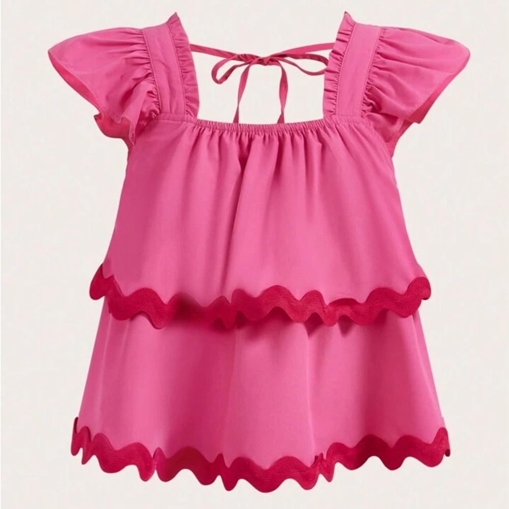 Vibrant Pink Layered Ruffle Top small